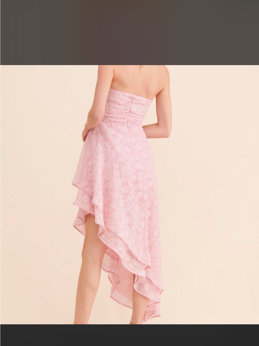 4SI3NNA Strapless Pink Lace Asymmetrical Dress - Picture 2 of 4